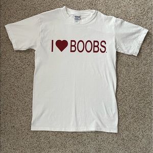 I LOVE BOOBS white unisex t-shirt in sz sm.